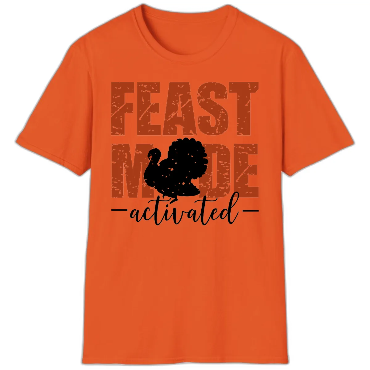 Feast Mode Activated Turkey Design T-Shirt in Orange