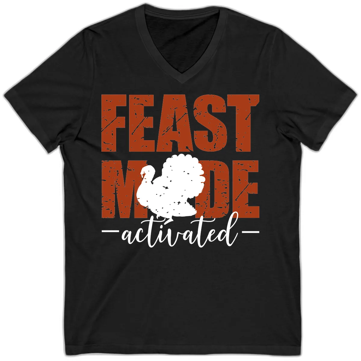 Feast Mode Activated Turkey Design V-Neck in Black
