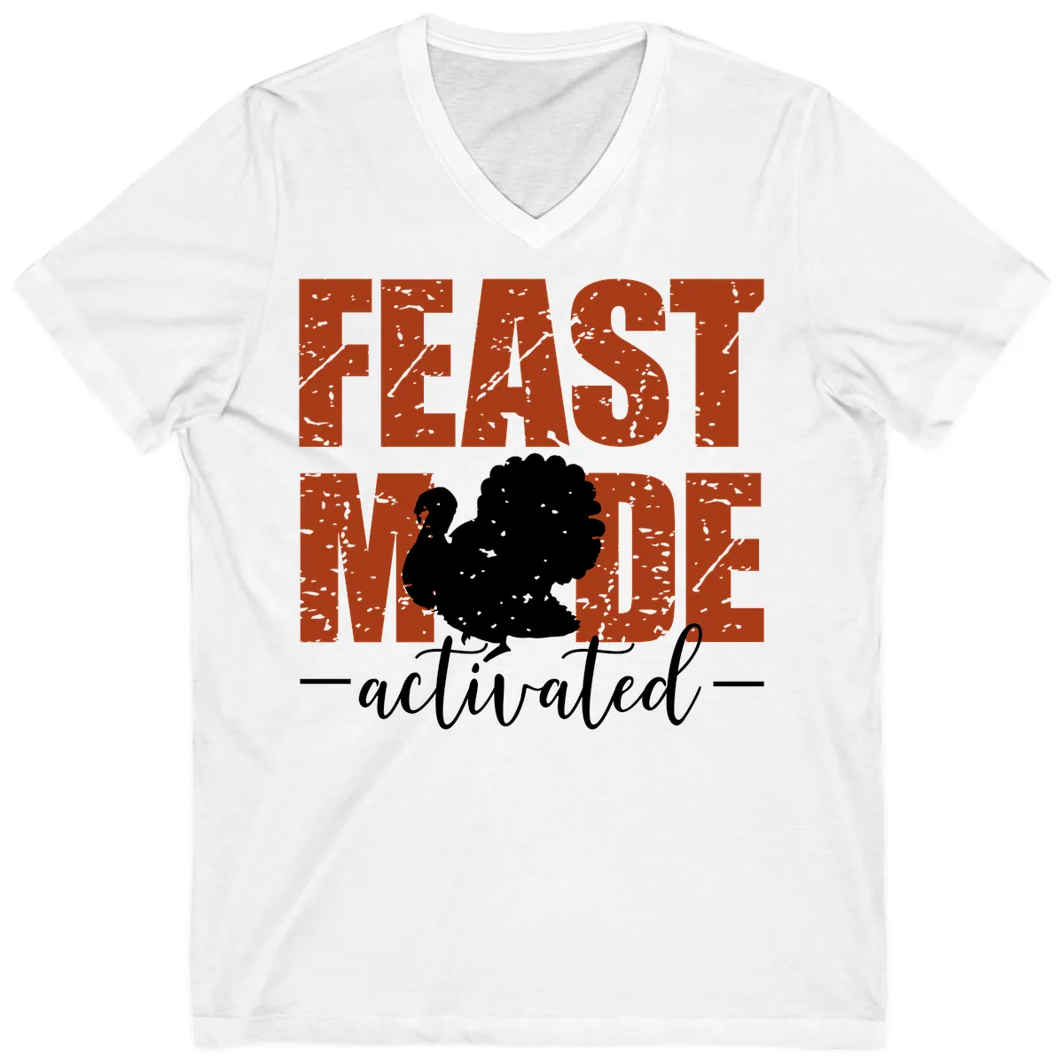 Feast Mode Activated Turkey Design V-Neck in White