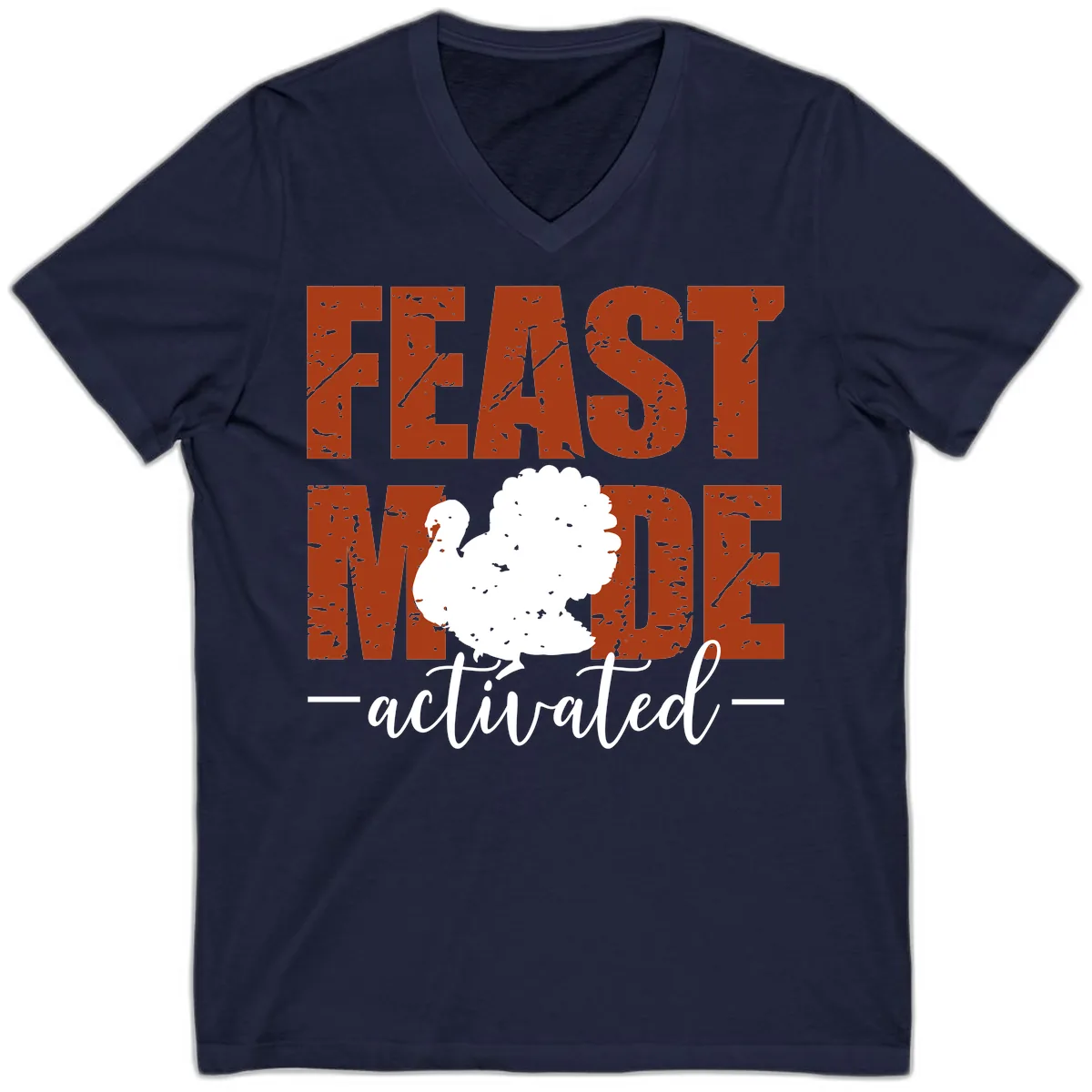 Feast Mode Activated Turkey Design V-Neck in Navy