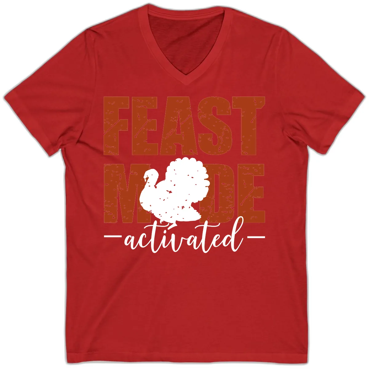 Feast Mode Activated Turkey Design V-Neck in Red