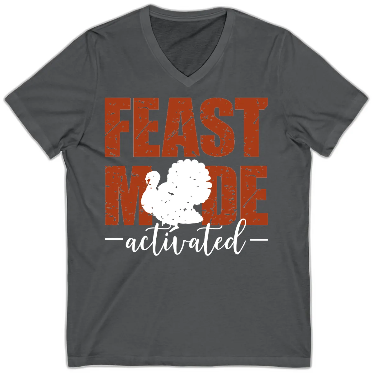 Feast Mode Activated Turkey Design V-Neck in Asphalt