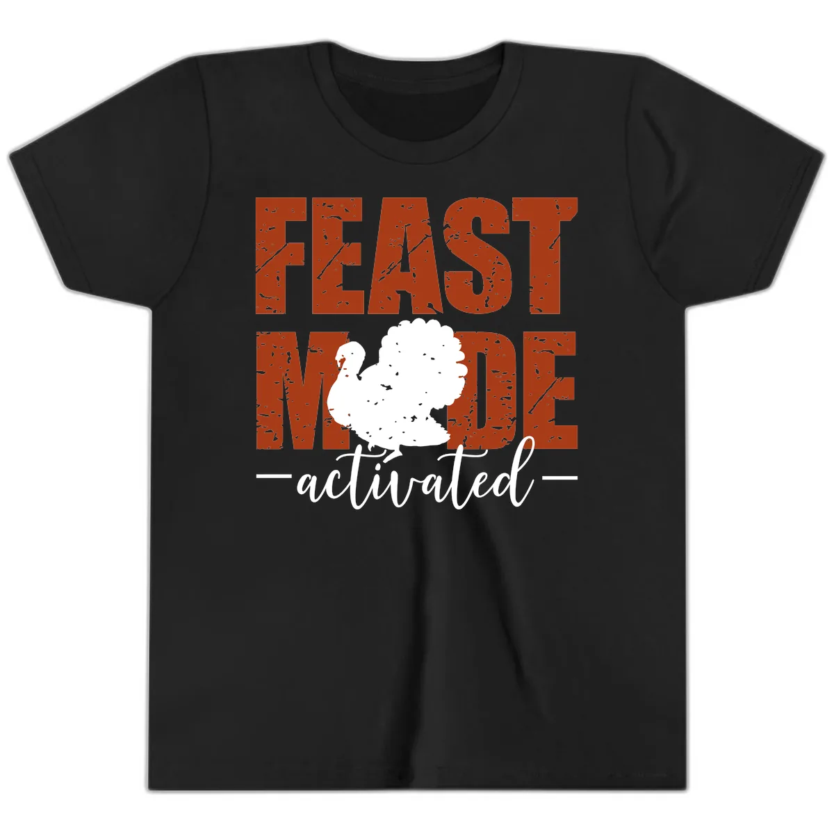 Feast Mode Activated Turkey Design Youth T-Shirt in Black