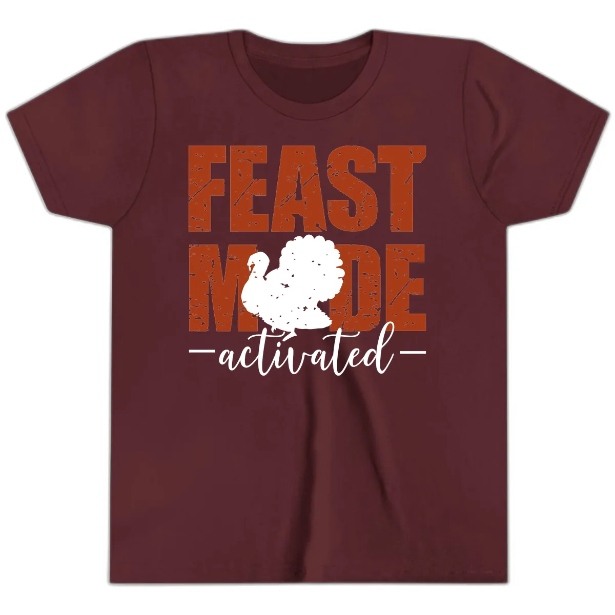 Feast Mode Activated Turkey Design Youth T-Shirt in Maroon