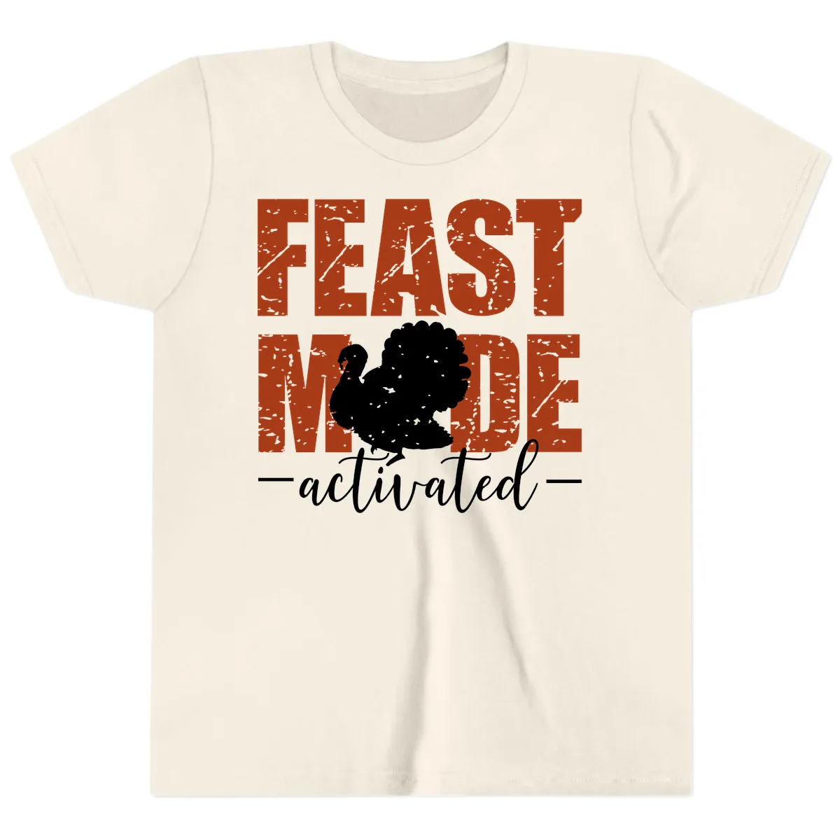 Feast Mode Activated Turkey Design Youth T-Shirt in Natural