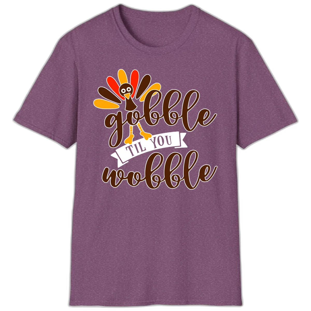 Gobble Til You Wobble Turkey Thanksgiving T-Shirt in Heather Maroon