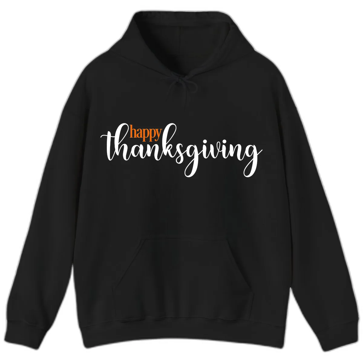 Happy Thanksgiving Script Design Hoodie in Black