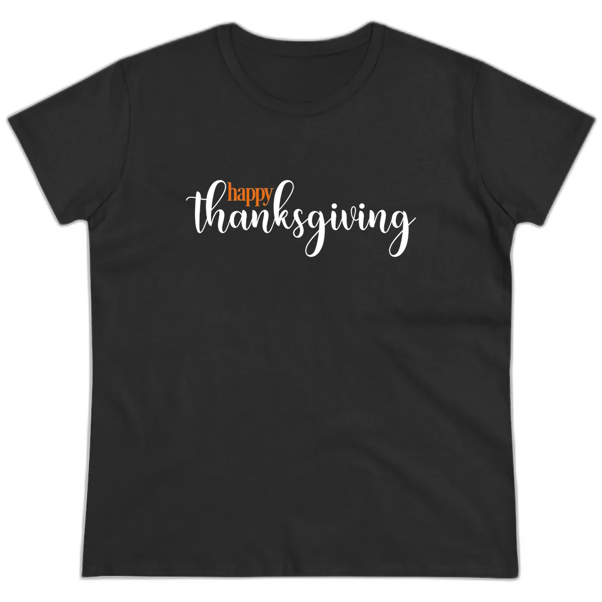 Happy Thanksgiving Script Design Ladies Tee in Black