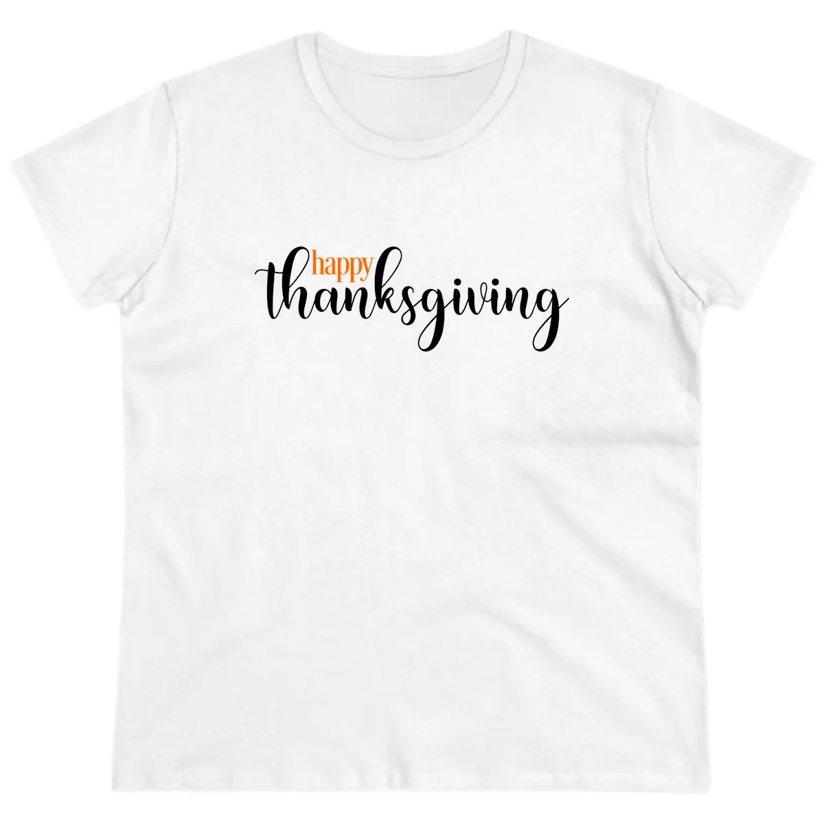 Happy Thanksgiving Script Design Ladies Tee in White