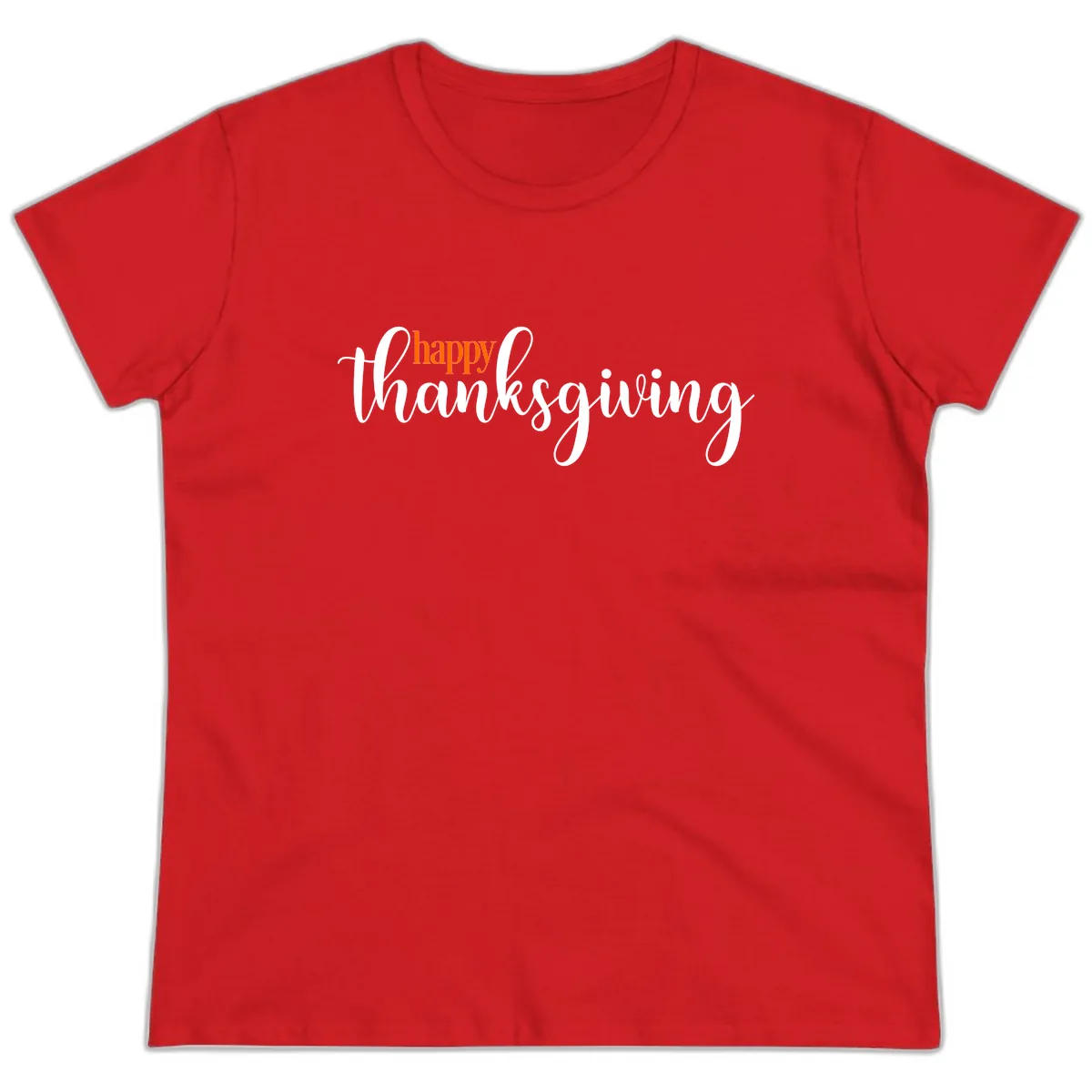 Happy Thanksgiving Script Design Ladies Tee in Red