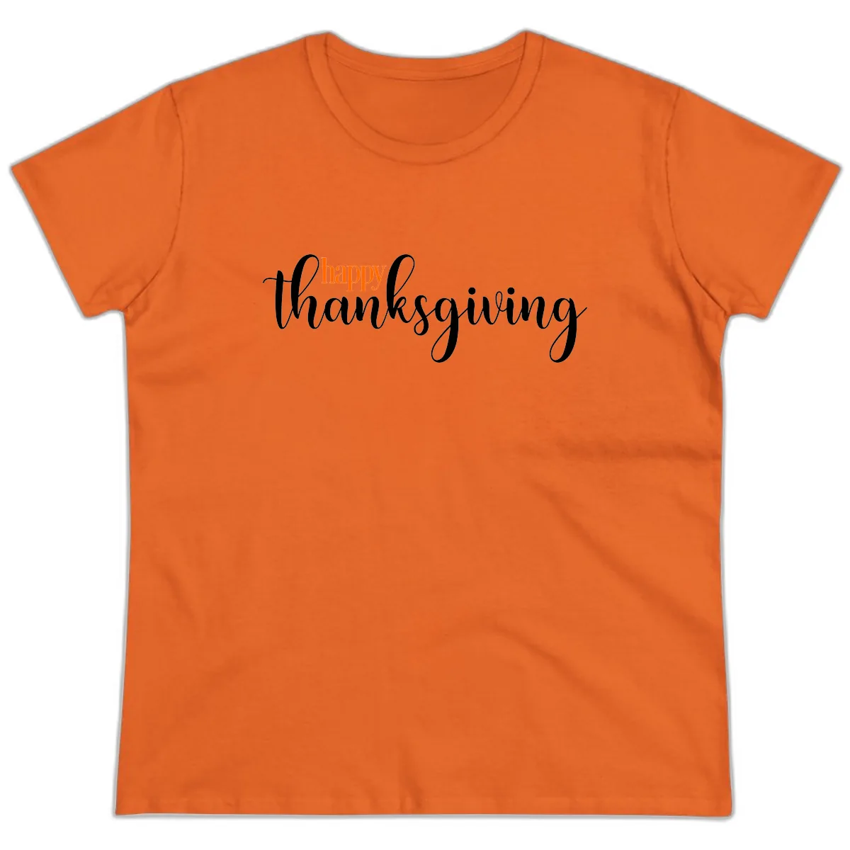 Happy Thanksgiving Script Design Ladies Tee in Orange