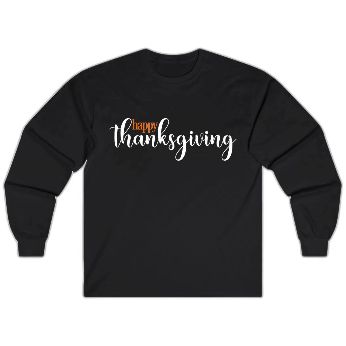 Happy Thanksgiving Script Design Long Sleeve in Black