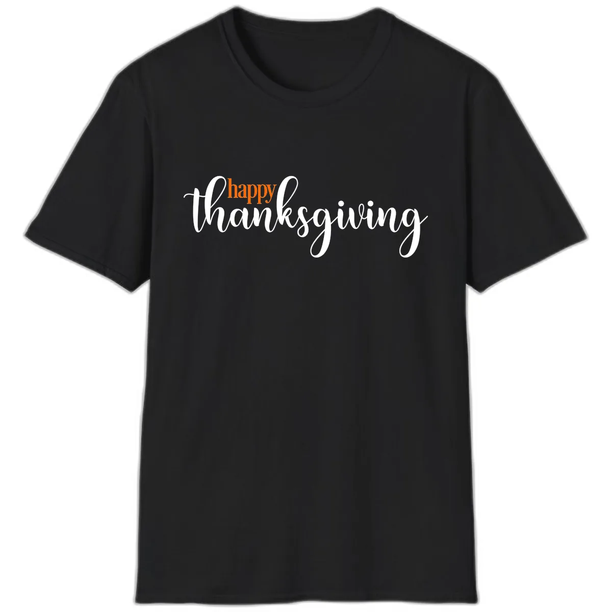 Happy Thanksgiving Script Design T-Shirt in Black