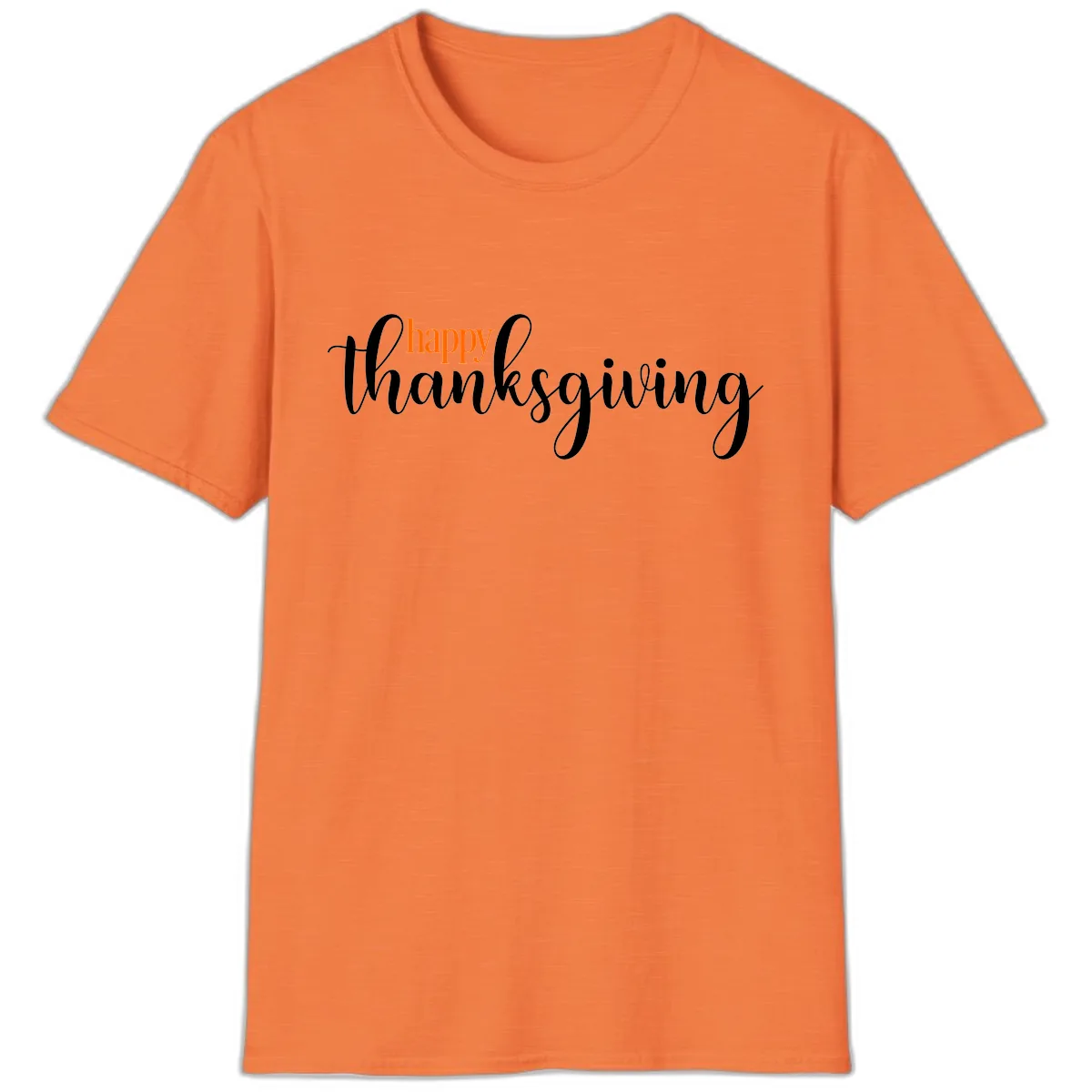 Happy Thanksgiving Script Design T-Shirt in Heather Orange