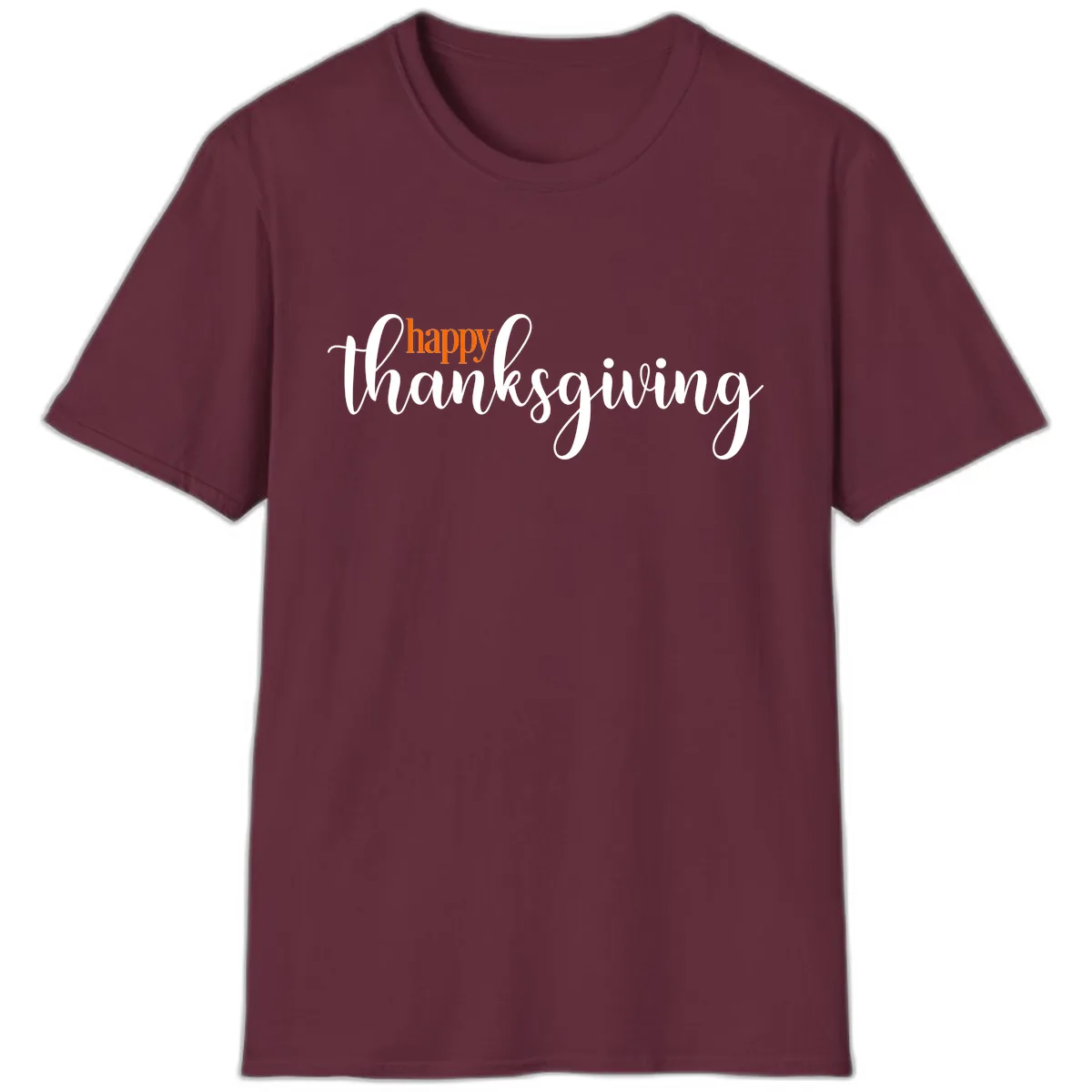 Happy Thanksgiving Script Design T-Shirt in Maroon