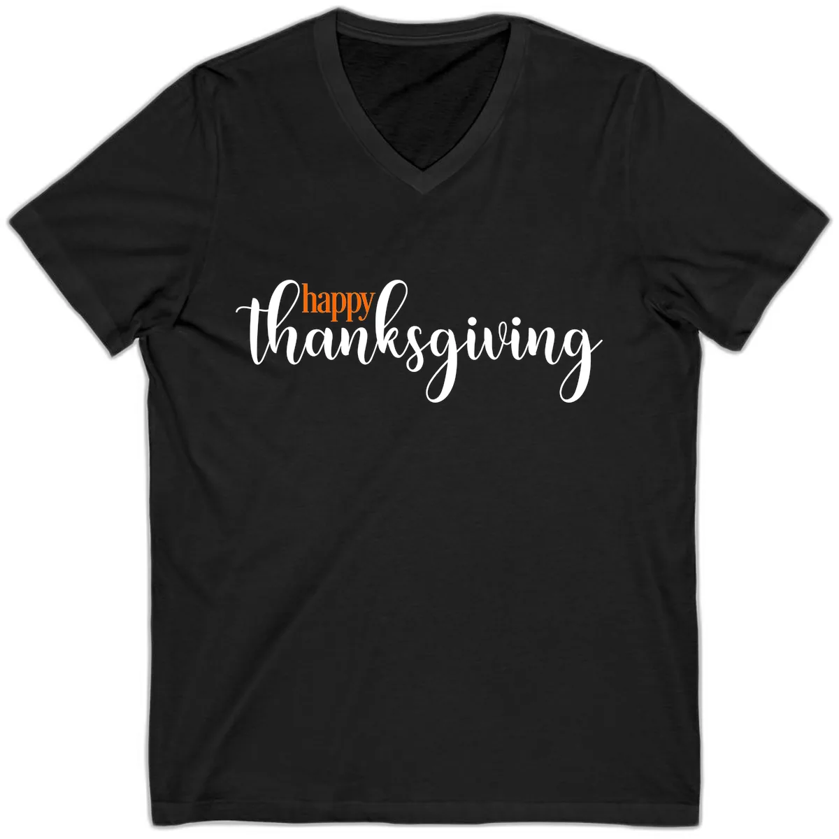 Happy Thanksgiving Script Design V-Neck in Black