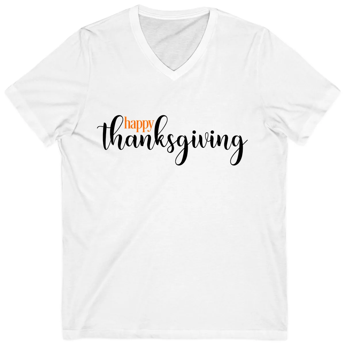 Happy Thanksgiving Script Design V-Neck in White