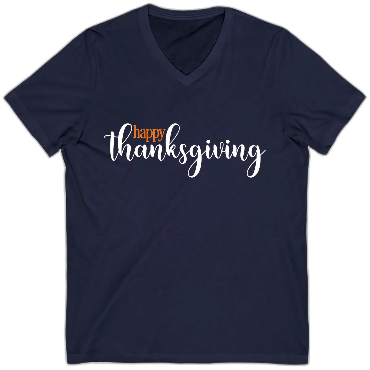 Happy Thanksgiving Script Design V-Neck in Navy