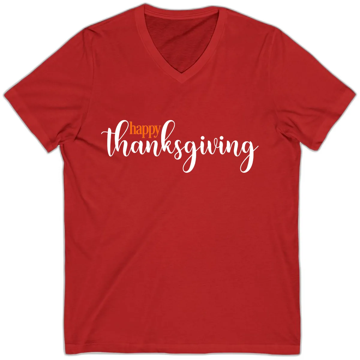 Happy Thanksgiving Script Design V-Neck in Red