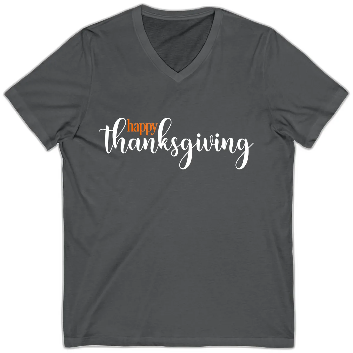 Happy Thanksgiving Script Design V-Neck in Asphalt