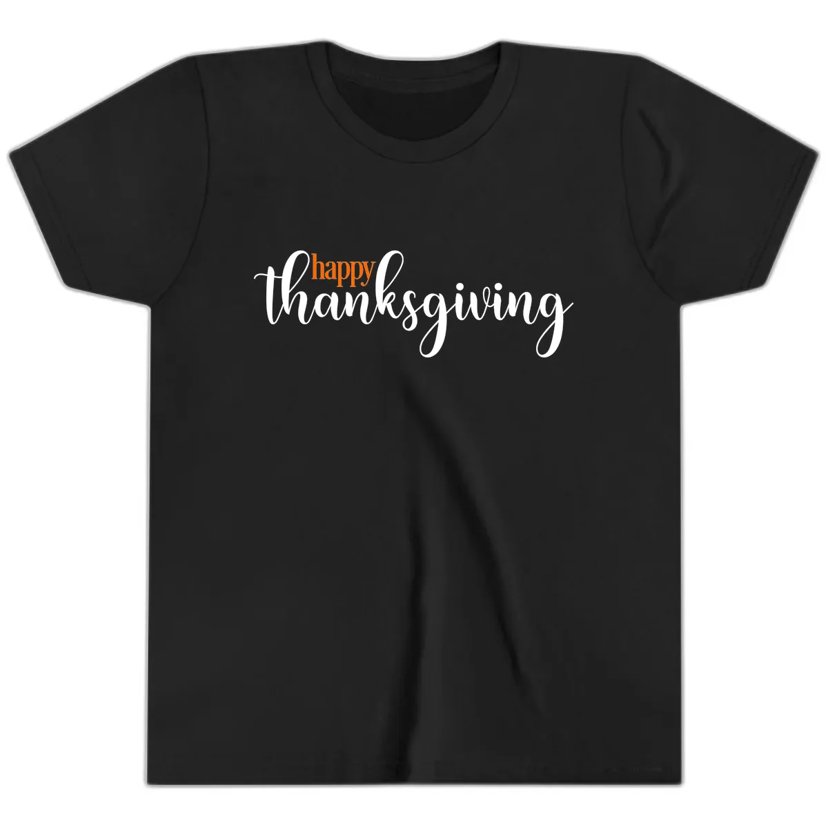 Happy Thanksgiving Script Design Youth T-Shirt in Black