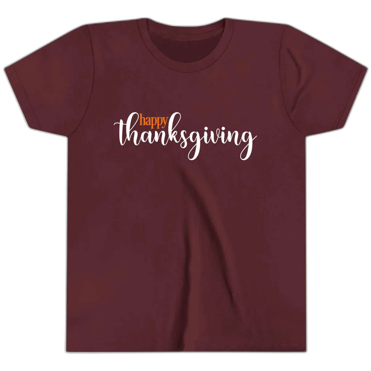Happy Thanksgiving Script Design Youth T-Shirt in Maroon