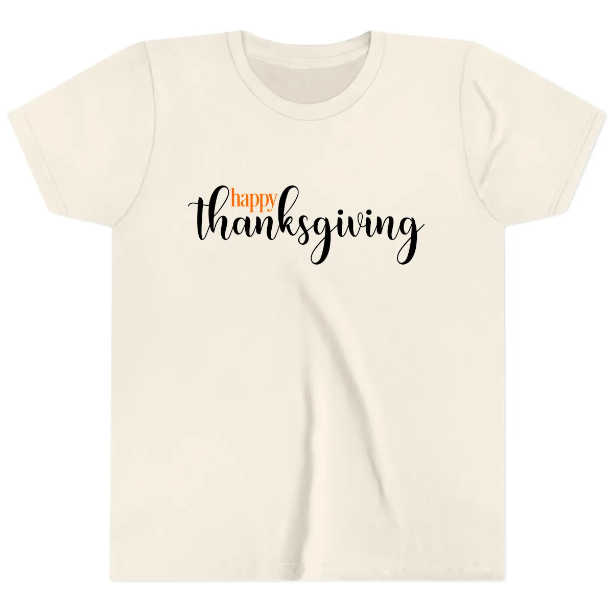 Happy Thanksgiving Script Design Youth T-Shirt in Natural