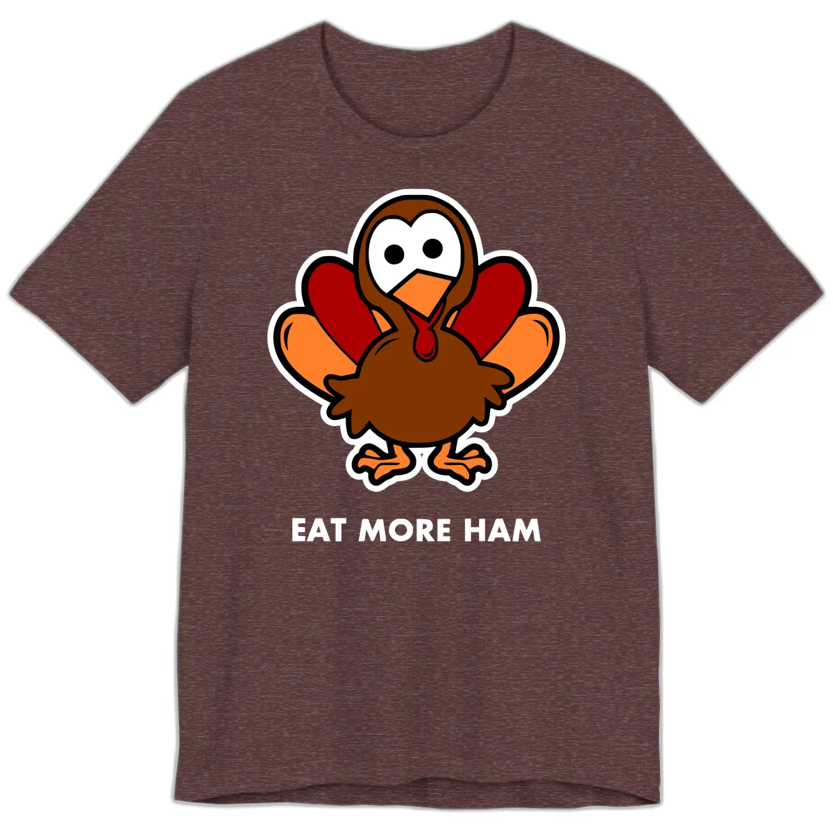 Eat More Ham Turkey Design Premium T-Shirt in Heather Maroon