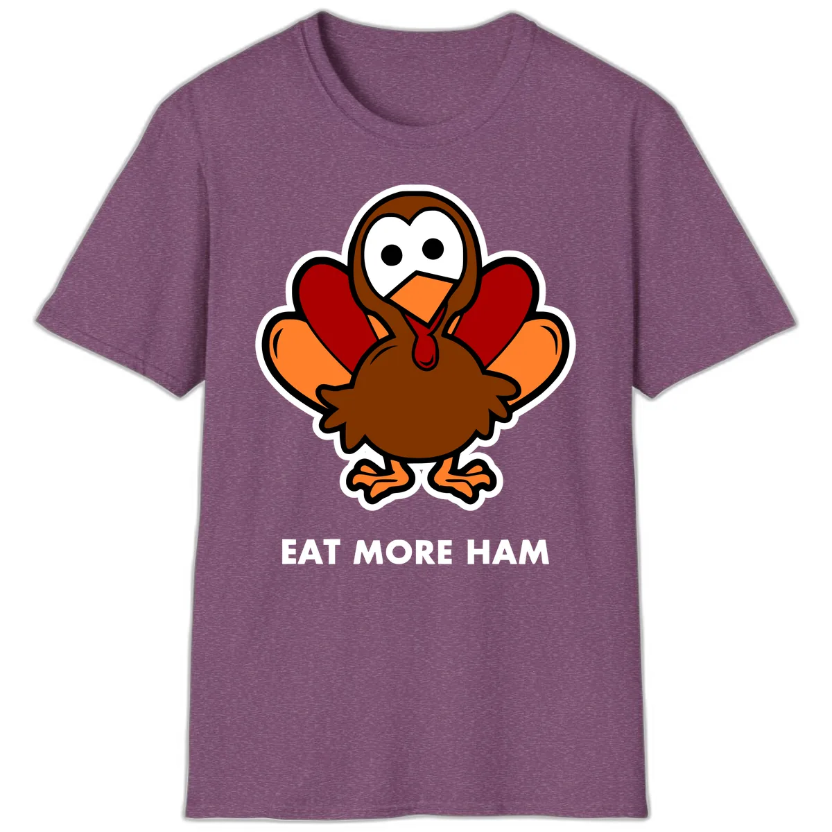 Eat More Ham Turkey Design T-Shirt in Heather Maroon