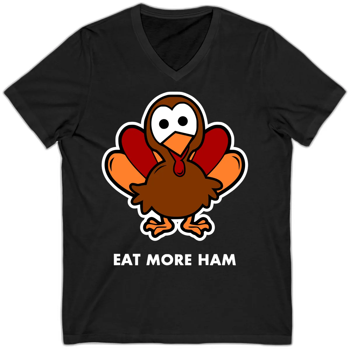 Eat More Ham Turkey Design V-Neck in Black