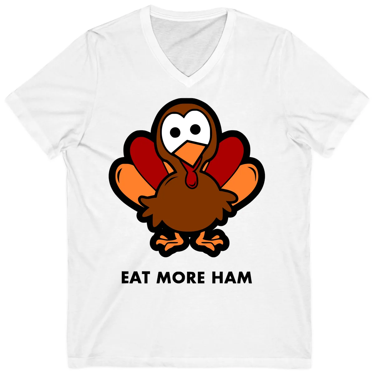 Eat More Ham Turkey Design V-Neck in White