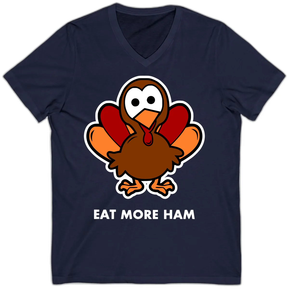 Eat More Ham Turkey Design V-Neck in Navy