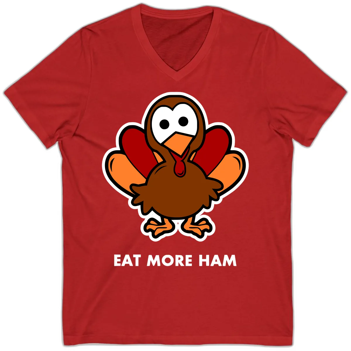 Eat More Ham Turkey Design V-Neck in Red