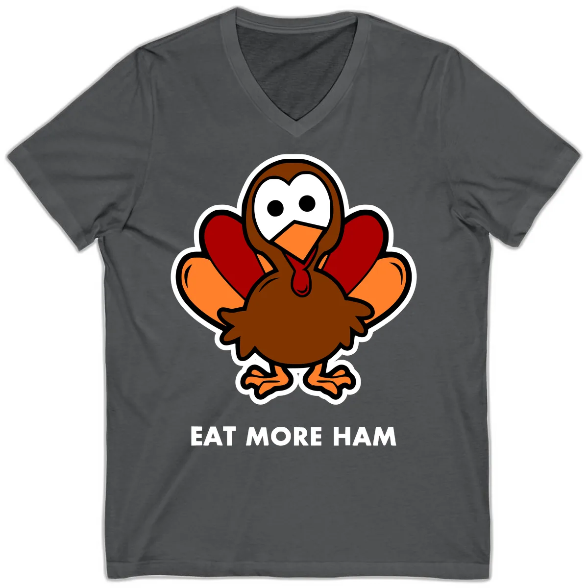 Eat More Ham Turkey Design V-Neck in Asphalt