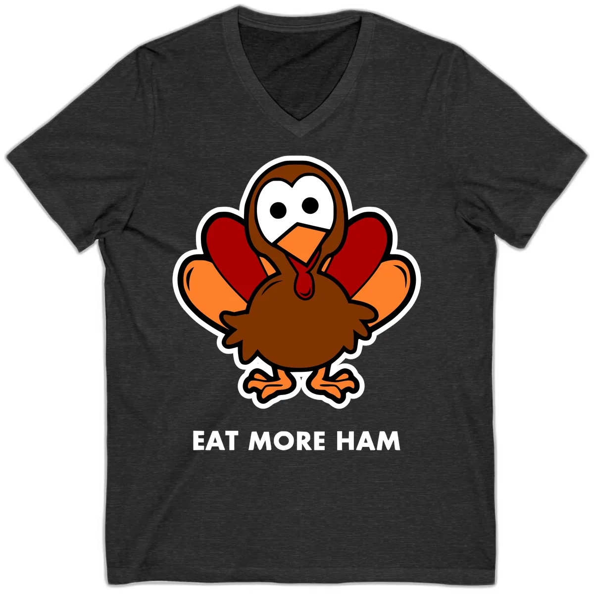 Eat More Ham Turkey Design V-Neck in Dark Grey Heather