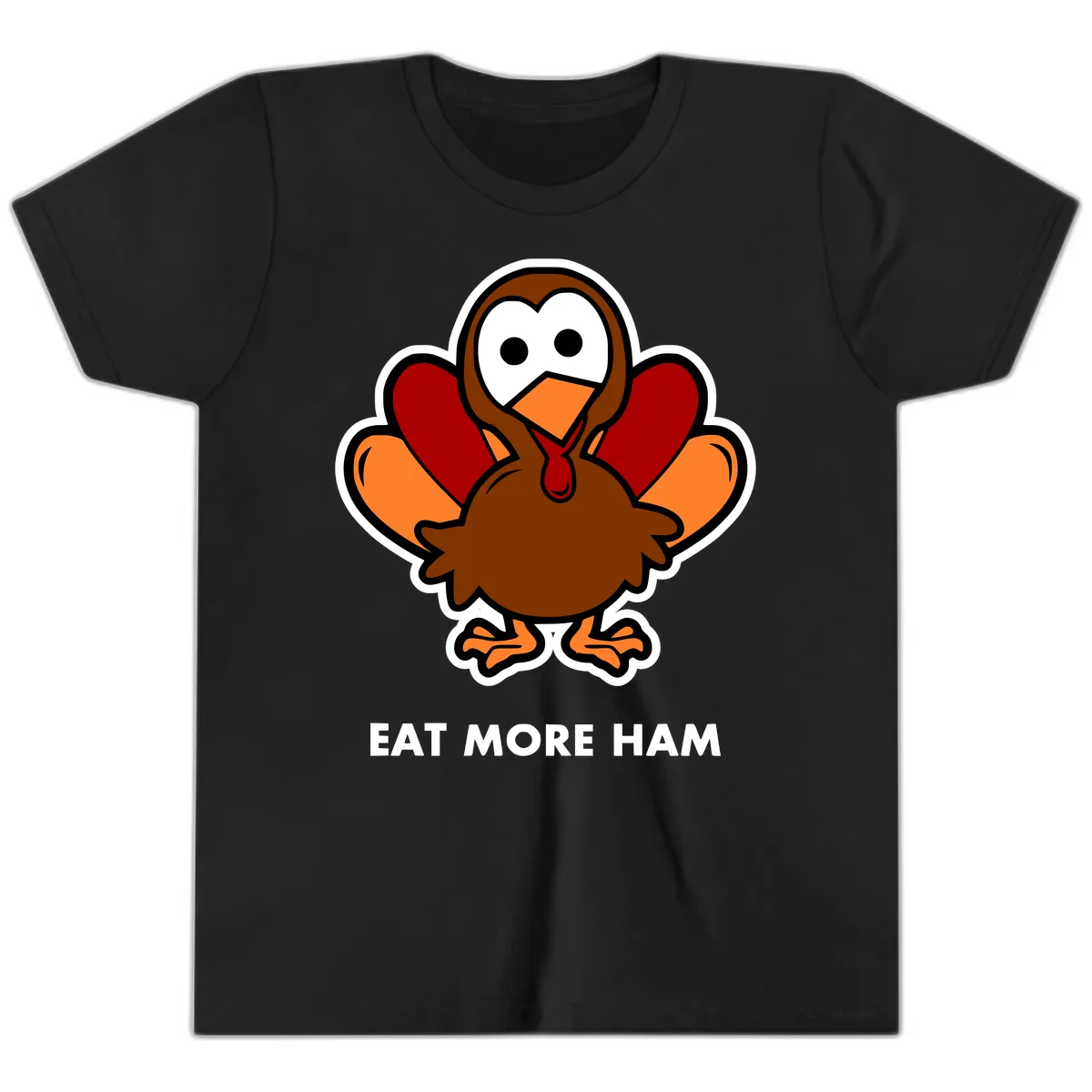 Eat More Ham Turkey Design Youth T-Shirt in Black