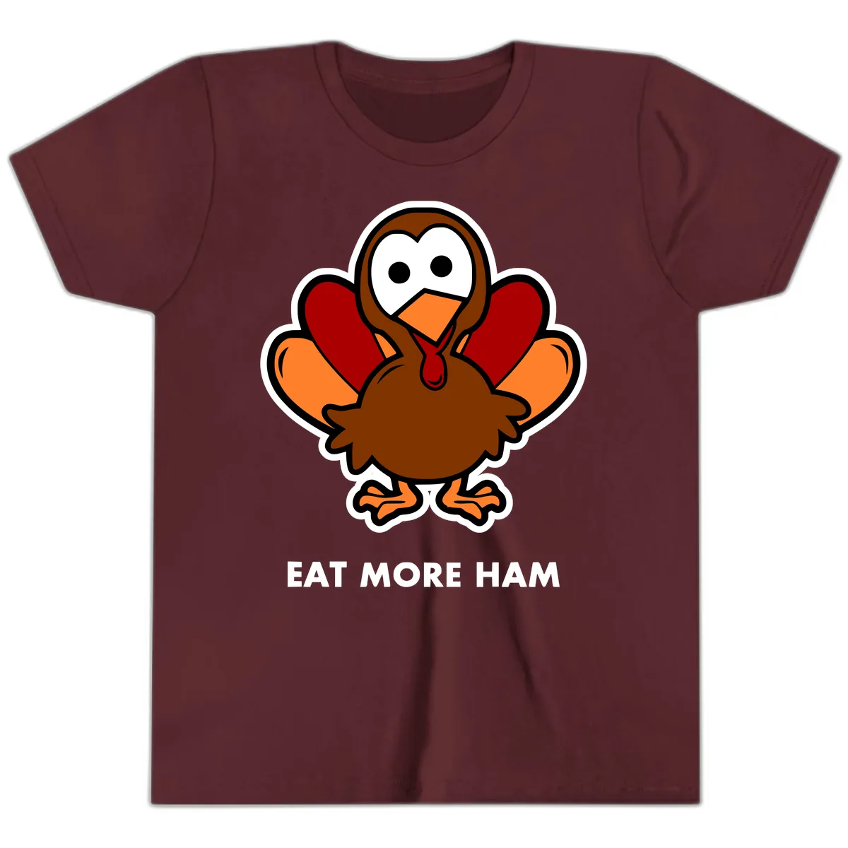 Eat More Ham Turkey Design Youth T-Shirt in Maroon
