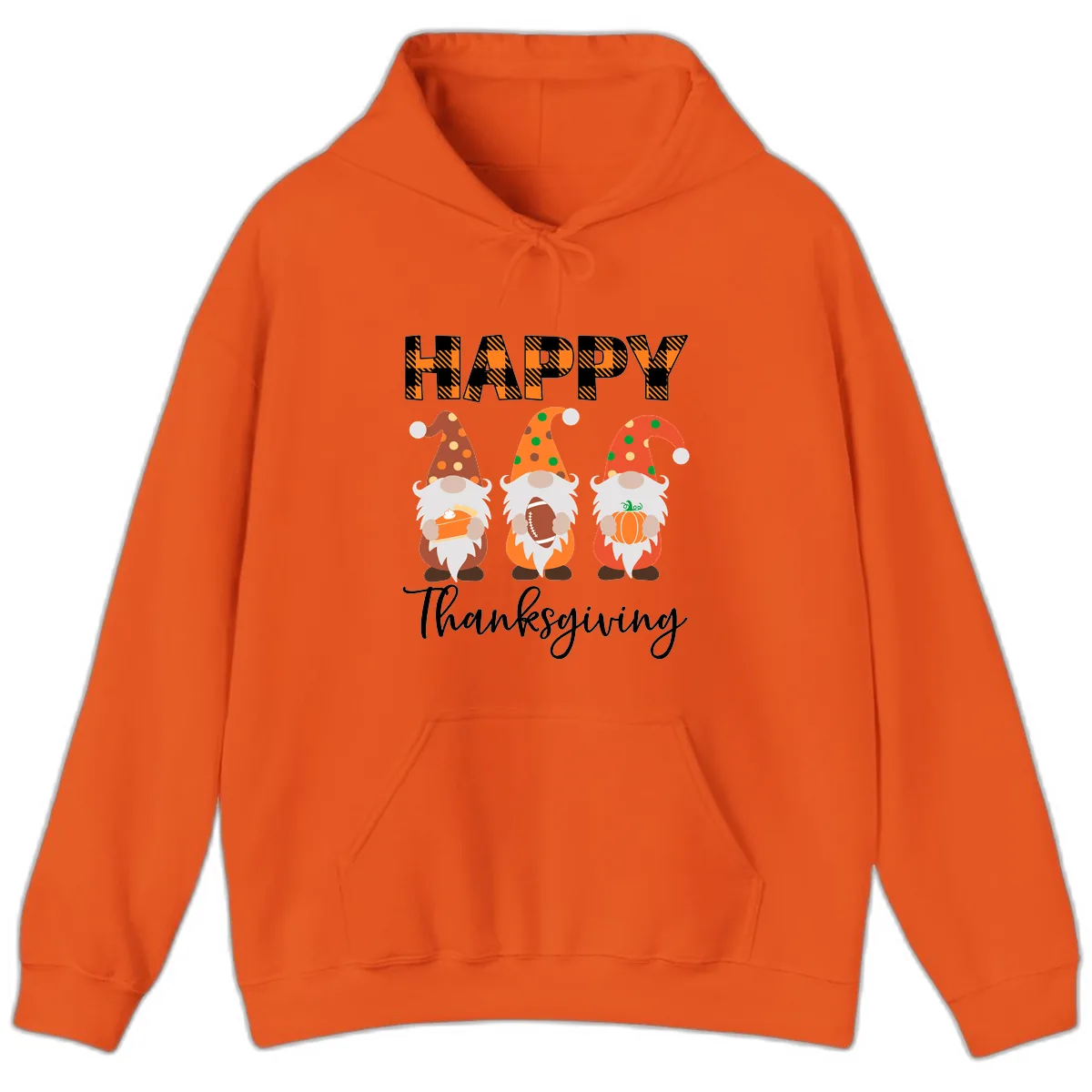 Happy Thanksgiving Gnomes Holding Pie Football Pumpkin Hoodie in Orange