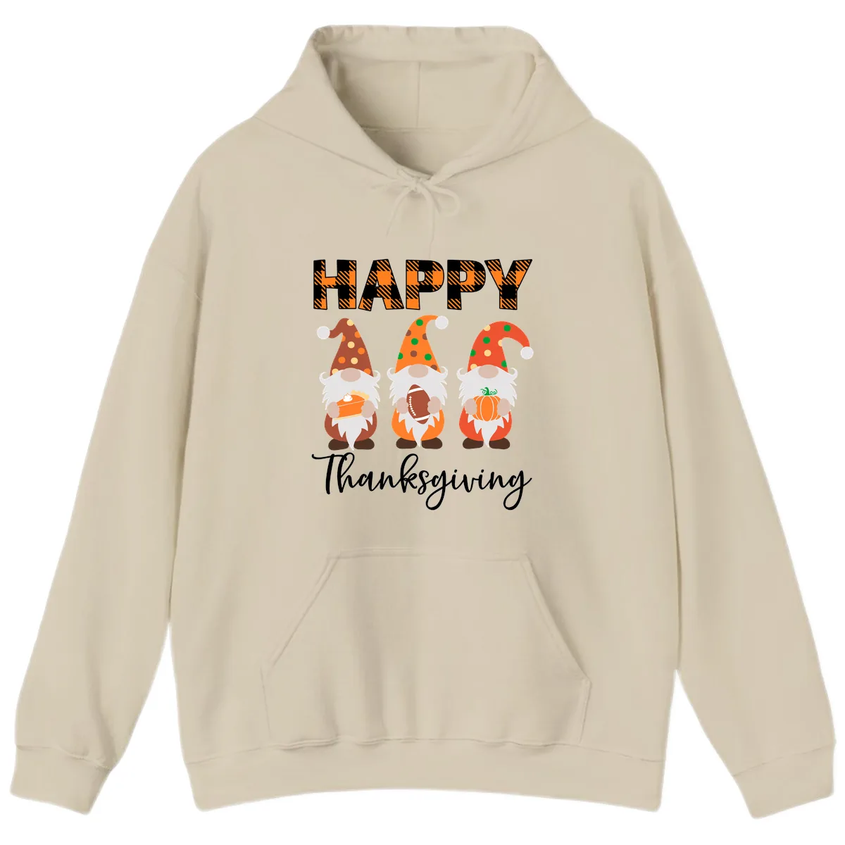 Happy Thanksgiving Gnomes Holding Pie Football Pumpkin Hoodie in Sand