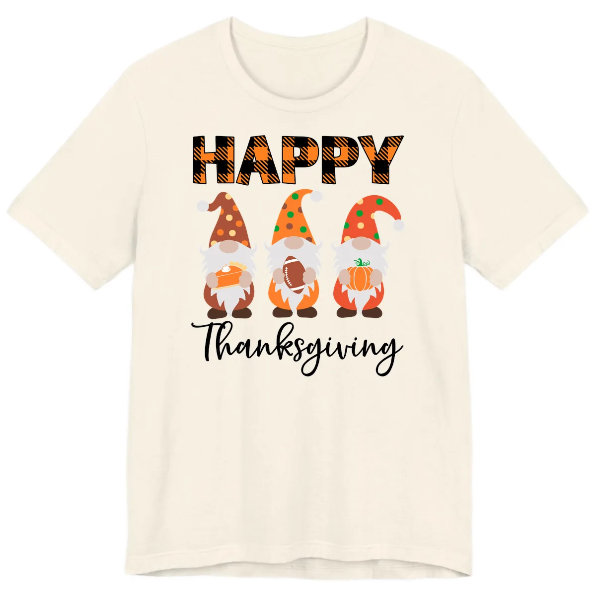 Happy Thanksgiving Gnomes Holding Pie Football Pumpkin Premium T-Shirt in Natural