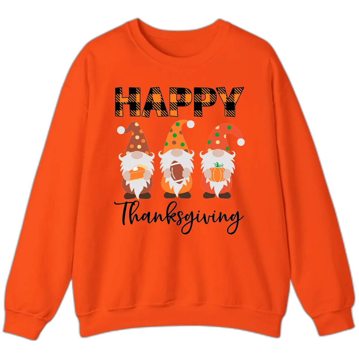 Happy Thanksgiving Gnomes Holding Pie Football Pumpkin Sweatshirt in Orange