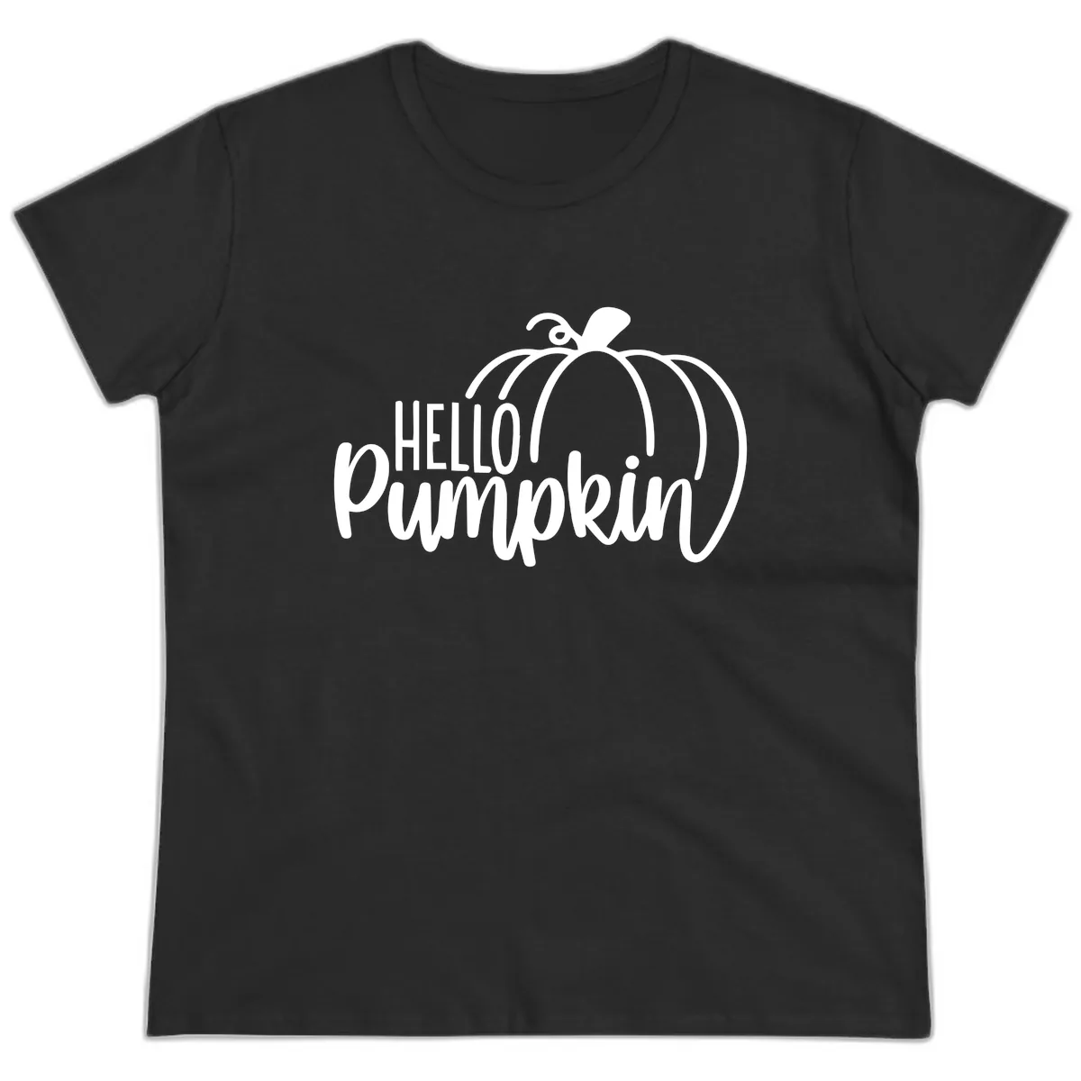 Hello Pumpkin Typography Design Ladies Tee in Black