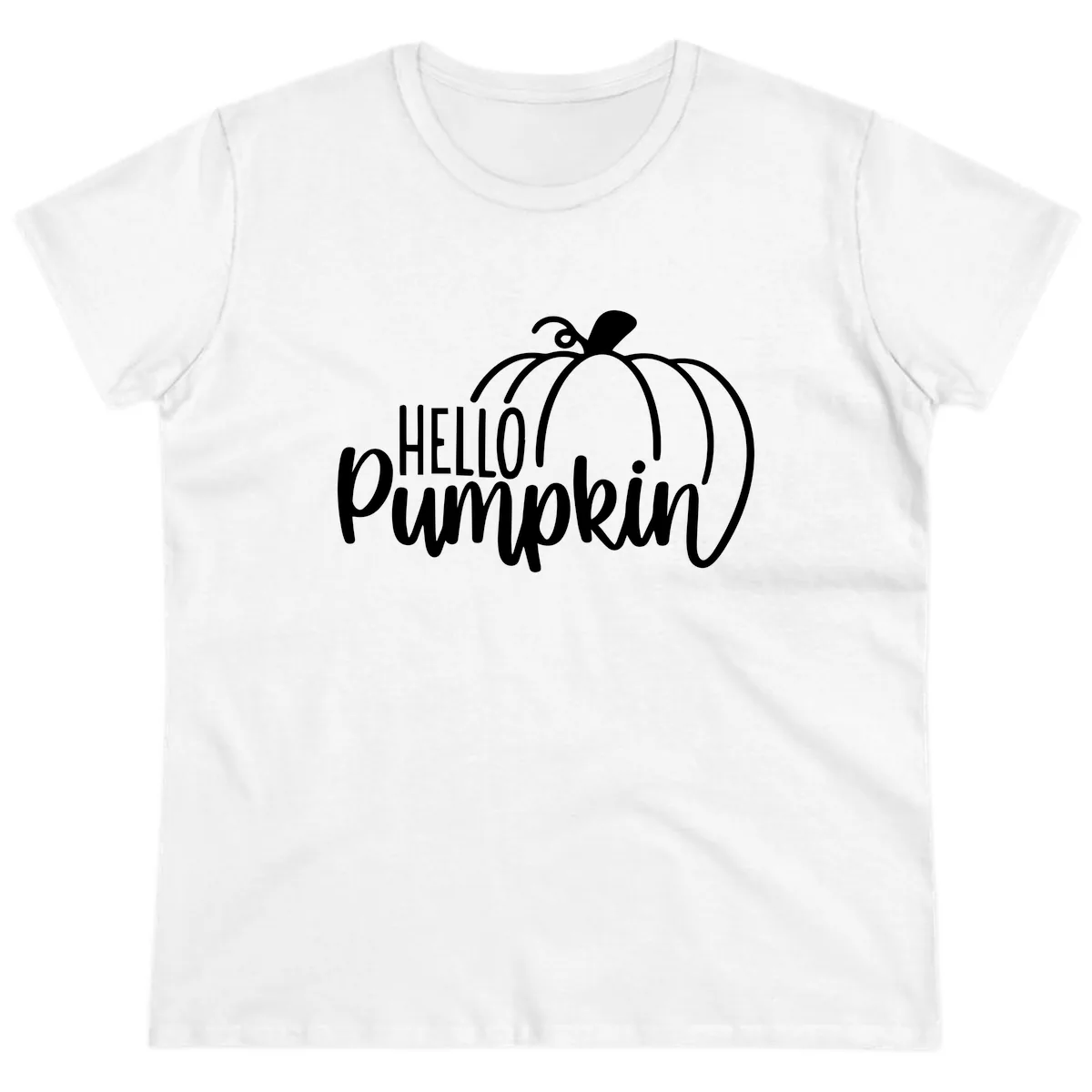 Hello Pumpkin Typography Design Ladies Tee in White