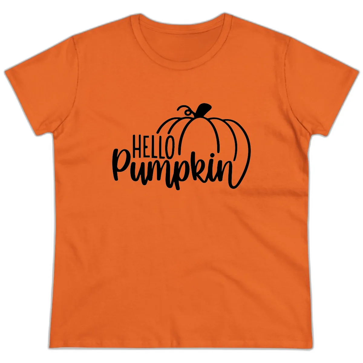 Hello Pumpkin Typography Design Ladies Tee in Orange