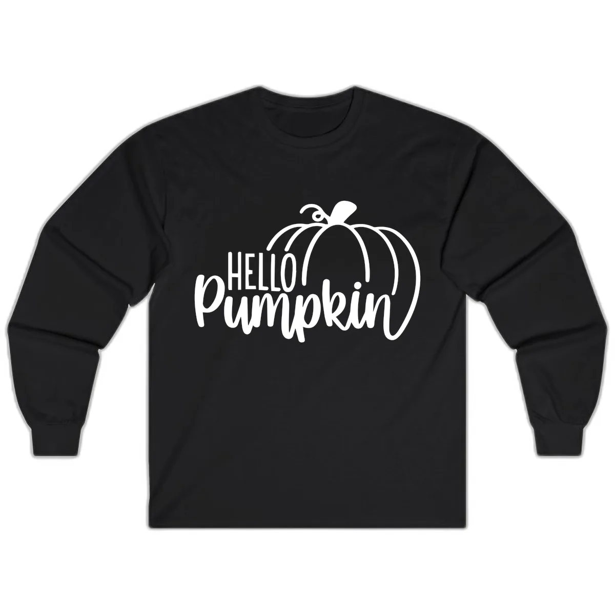 Hello Pumpkin Typography Design Long Sleeve in Black