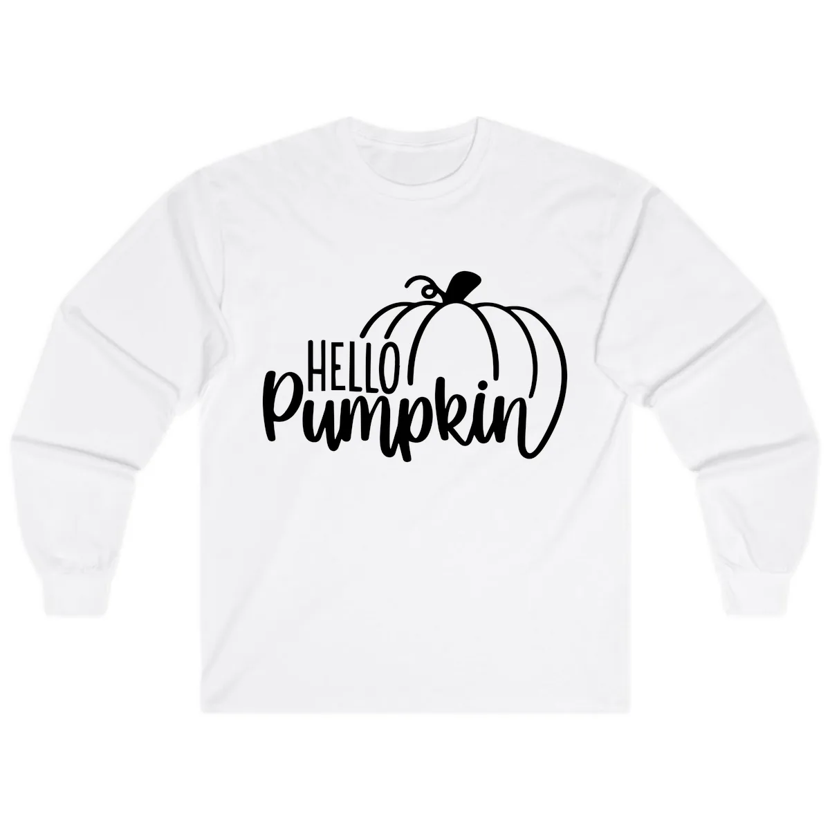 Hello Pumpkin Typography Design Long Sleeve in White