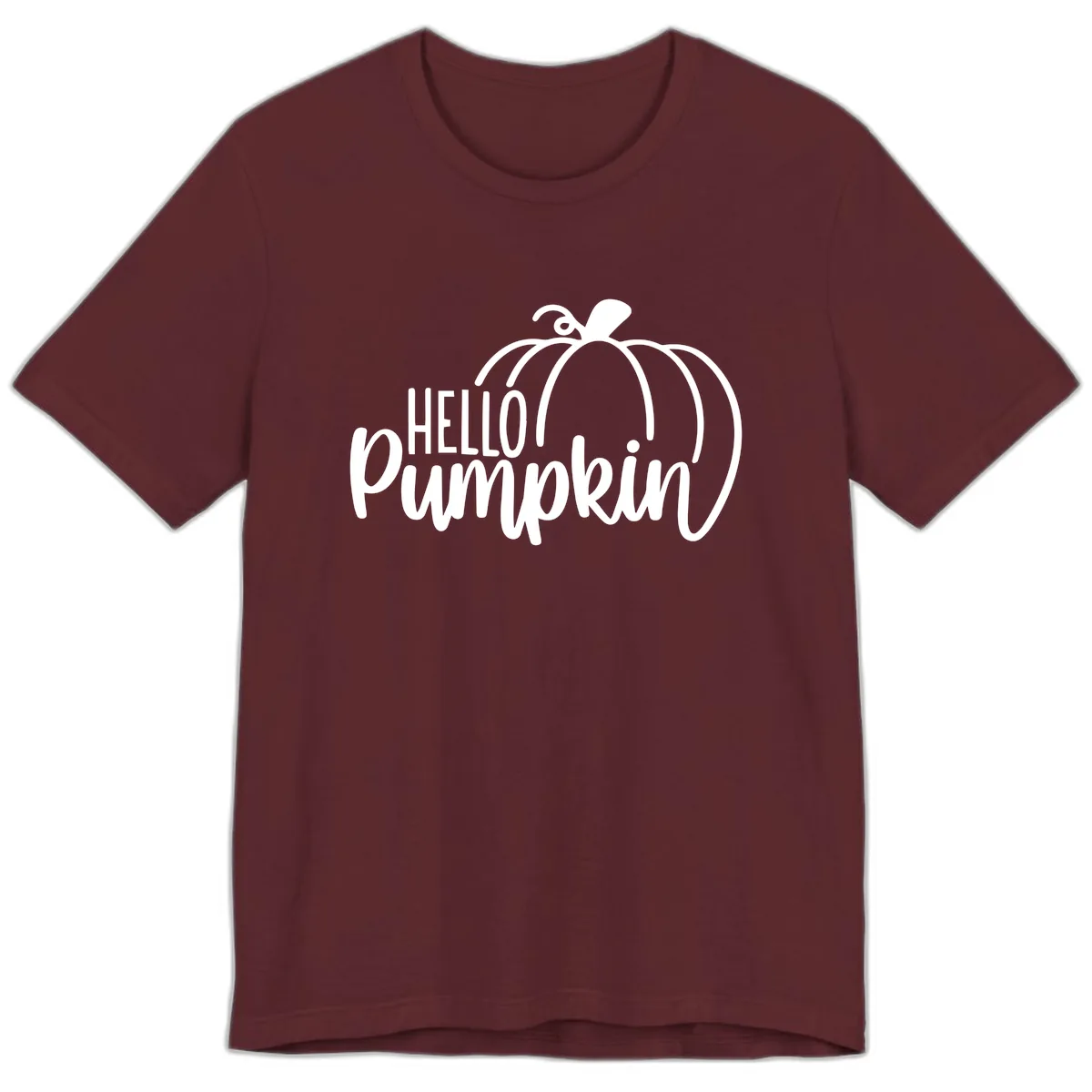 Hello Pumpkin Typography Design Premium T-Shirt in Maroon