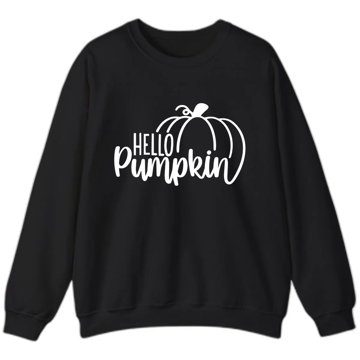 Hello Pumpkin Typography Design Sweatshirt in Black
