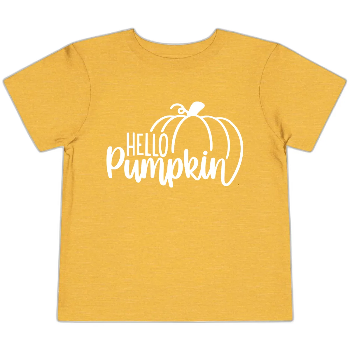Hello Pumpkin Typography Design Toddler T-Shirt in Heather Yellow Gold