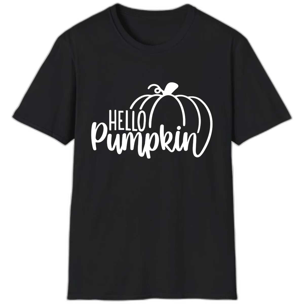 Hello Pumpkin Typography Design T-Shirt in Black